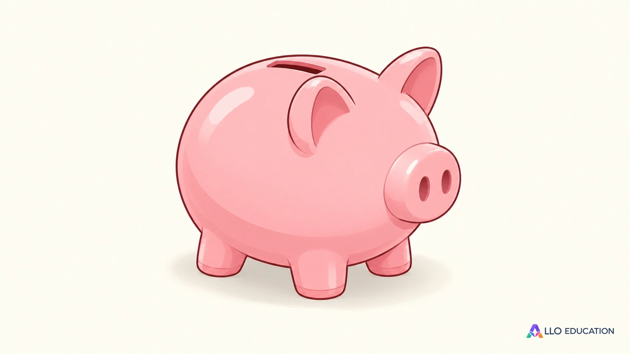 Une tirelire rose entière, sans inscription ni monnaie visible, annonce un budget à calculer.