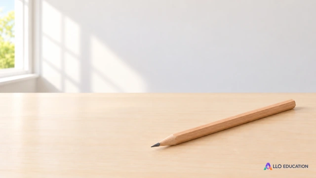 Un crayon en bois entier sur une table claire sans nombre, annonce l’examen d’une stratégie de calcul.