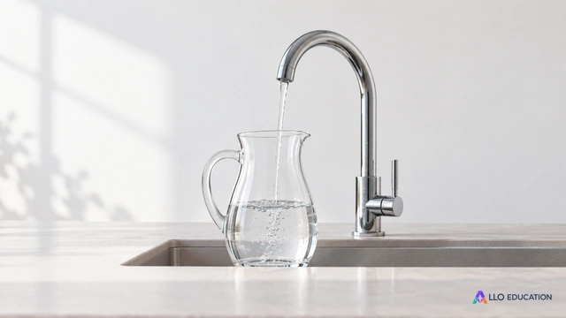 Un robinet sans graduation remplit une carafe transparente : observer un débit avant de calculer un volume.