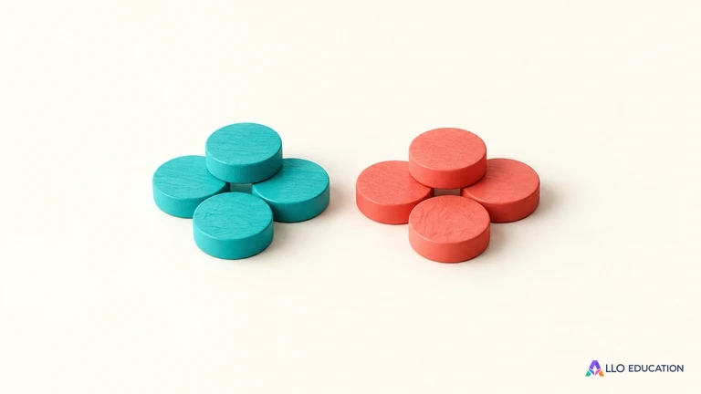 Des jetons turquoise et corail vierges sont disposés côte à côte.