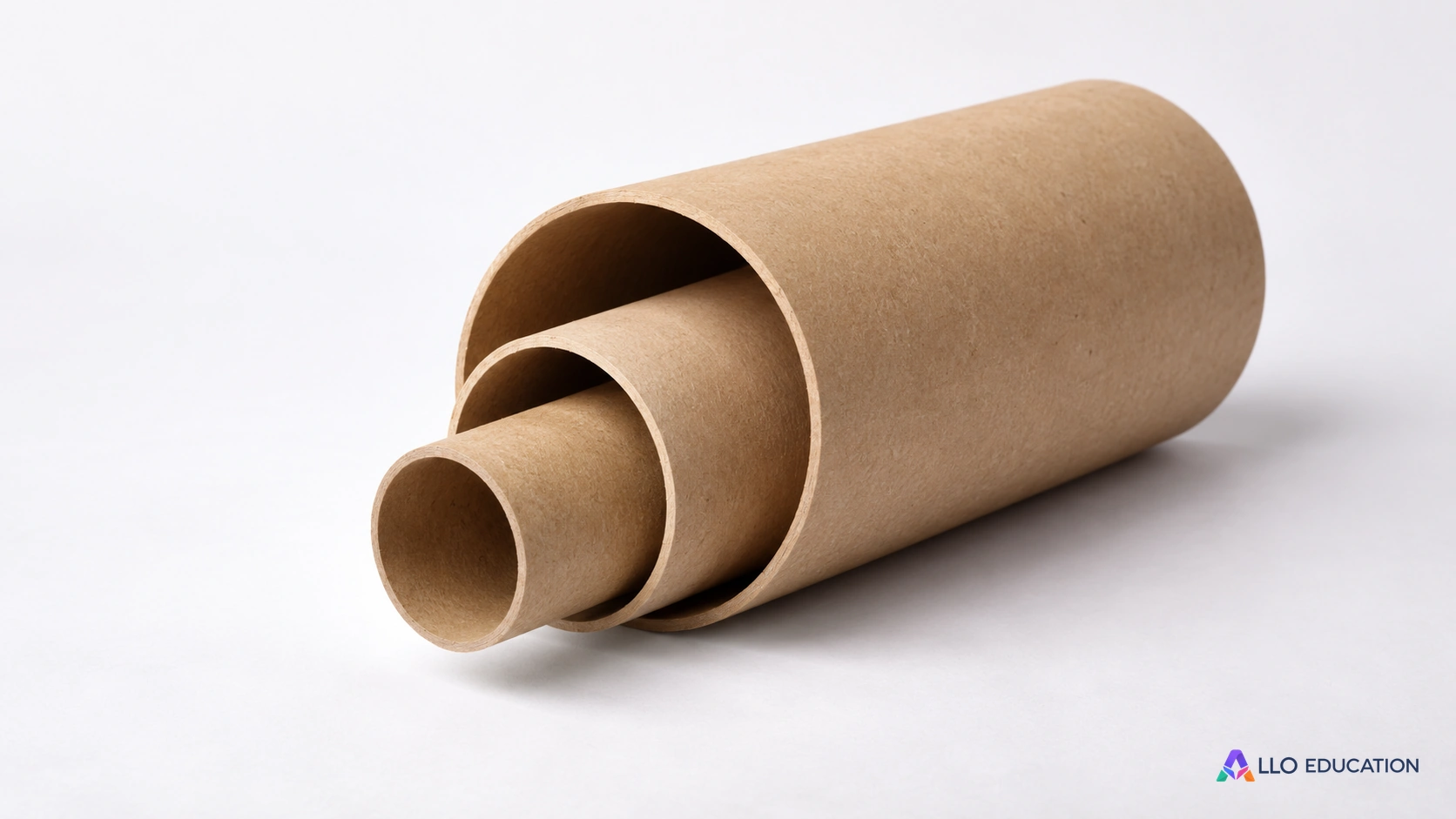 Des tubes de tailles différentes s’emboîtent sur un fond clair.